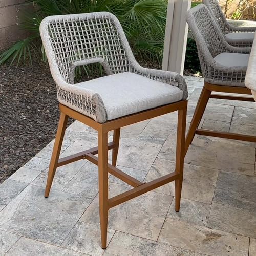 PURPLE LEAF Counter Height Bar Stools Set of 2 Outdoor Bar Chair with Backrest and Footrest Cushions Included Modern Patio Metal Counter Stools - color: Classic/Plaid, size: 2pc-24.8"h