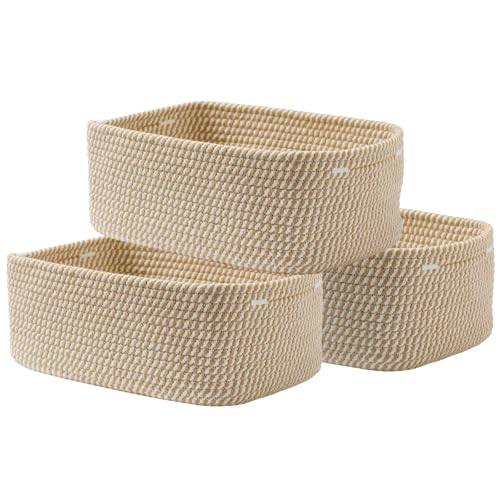 KALLAX Small Woven Basket, 13.5 x 9.5 x 5 Inches, Storage Basket for Organizing, Cute Small Rope Shelf Closet Cube Storage Bins Baskets for Shelves, Dog Toy Gift Baskets Empty, 3 Pack Brown - color: Brown, size: 13.5"L x 9.5"W x 5"H