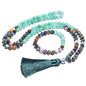 108 Mala Prayer Beads Necklace 8mm Natural Stones Meditation Yoga Jewelry Sets 108 Hand Made Japa Mala Beaded Long Tassel Necklace with Tassel Pendant for Men and Women - color: Indian agate + Green aventurine
