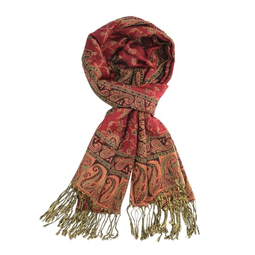 Ciormis Two Tone Silky Paisley Pashmina Shawl Scarf,Soft Women's Rave Jacquard Pashminas Wrap Scarves - color: Style1-red Paisley
