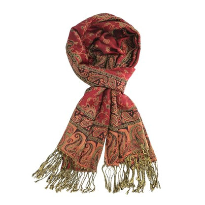 Ciormis Two Tone Silky Paisley Pashmina Shawl Scarf,Soft Women's Rave Jacquard Pashminas Wrap Scarves - color: Style1-red Paisley