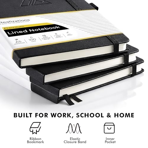 Realizations Journaling Notebooks with Pen Holder | Lined Notebook | 222 Pages Notebook Journal with 100 GSM Paper | Journal Notebooks for Work - color: Black