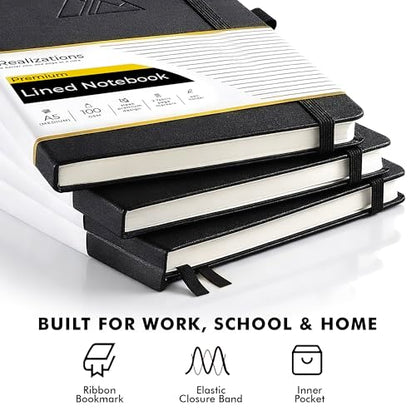 Realizations Journaling Notebooks with Pen Holder | Lined Notebook | 222 Pages Notebook Journal with 100 GSM Paper | Journal Notebooks for Work - color: Black