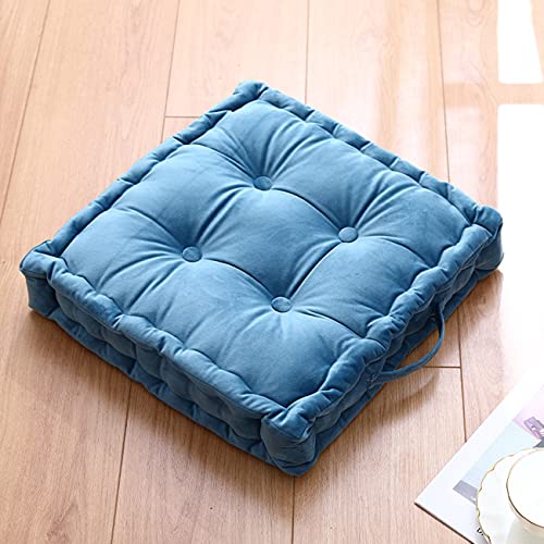 Tufted Velvet Floor Cushion, Square Thick Seating Cushion with Carrying Handle, Patio Meditation Pillow Tatami Chair Pads, 18"x18"x3.9", Blue - color: S-blue