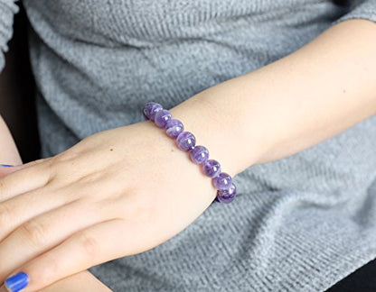 Falari 10mm Natural Semi Precious Gemstone Stretch Bracelet Unisex - color: Amethyst