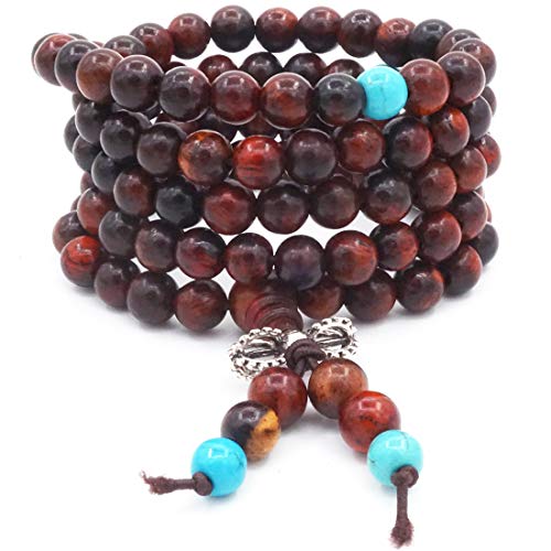 6MM 108 Prayer Beads Rosewood with blue beads bracelet Tibetan Buddhist Buddha Meditation Mala Bracelets/Necklace