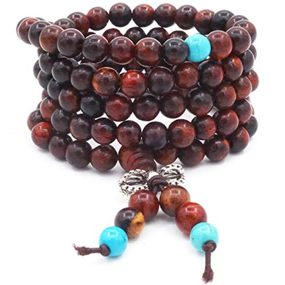 6MM 108 Prayer Beads Rosewood with blue beads bracelet Tibetan Buddhist Buddha Meditation Mala Bracelets/Necklace