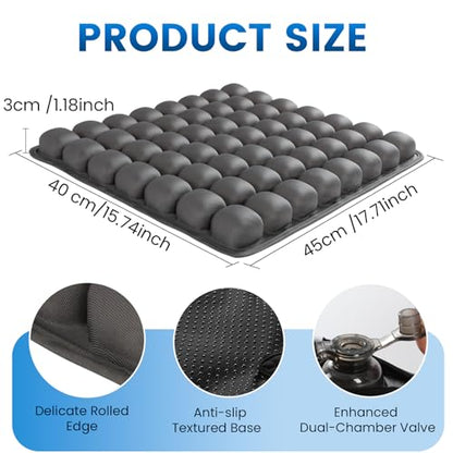 JOYMAY Travel Seat Cushion Inflatable Seat Cushion 56 Ergonomic Air Cell 3D Air Seat Cushions Adjustable Inflatable Portable Airplane seat Cushion for Wheelchair, Car, Office, Home Living (Grey)