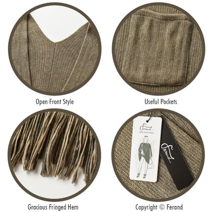 Ferand Shawl Wraps for Women, Cozy Lightweight Poncho Cape with Pockets, Warm for Fall Winter Travel - color: Khaki