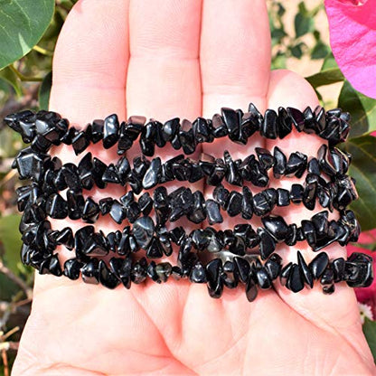 Zenergy Gems Charged Premium Natural Crystal Chip Bead Bracelet + Moroccan Selenite Charging Crystal [Included] - color: Black Onyx