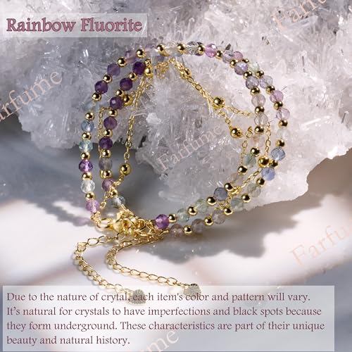 Farfume Crystal Bracelet Beaded Bracelets 4mm Natural Stone Beads Gemstone Handmade Jewelry Gift for Women - color: Rainbow Fluorite-mental clarity