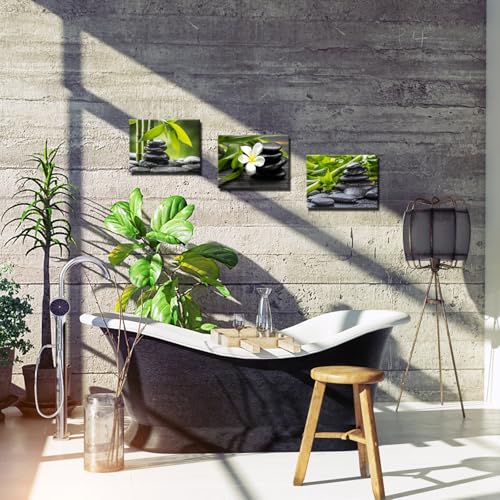 Nachic Wall Zen Pictures Wall Art Still Life Spa Stone Green Bamboo White Frangipani Flower Photo Prints on Canvas Spa Massage Treatment Painting for Bedroom Bathroom Decoration Ready to Hang