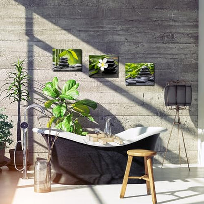 Nachic Wall Zen Pictures Wall Art Still Life Spa Stone Green Bamboo White Frangipani Flower Photo Prints on Canvas Spa Massage Treatment Painting for Bedroom Bathroom Decoration Ready to Hang