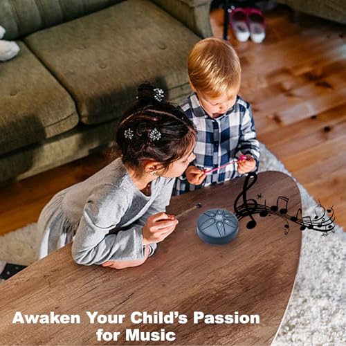 Mini Steel Tongue Drum 3 Inch 6 Notes Steel Drum Instrument, Ethereal Drum for Kids Adults, Handpan Drum for Meditation Sound Healing - color: Navy Blue