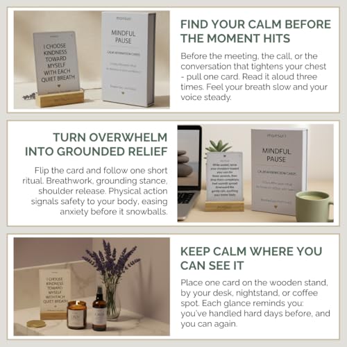 Mindful Affirmation Cards for Calm and Emotional Balance – 31 Calming & Positive Affirmation Cards with Breathing Rituals – Self Care Gifts for Women, Relaxing Items, Thinking of You Gifts for Friends - style: Mindful Affirmation Cards