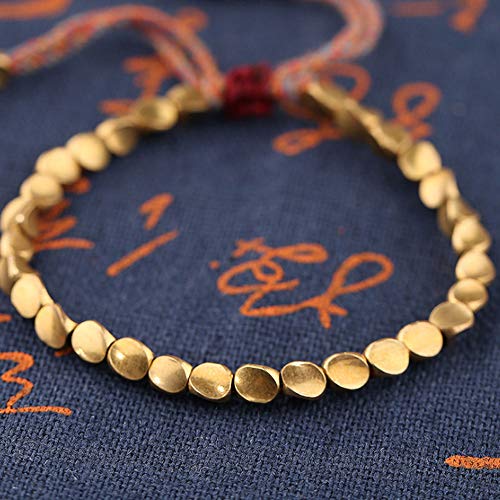 Acxico 2Pcs Tibetan Buddhist Braided Cotton Copper Beads Lucky Rope Bracelet Bangle