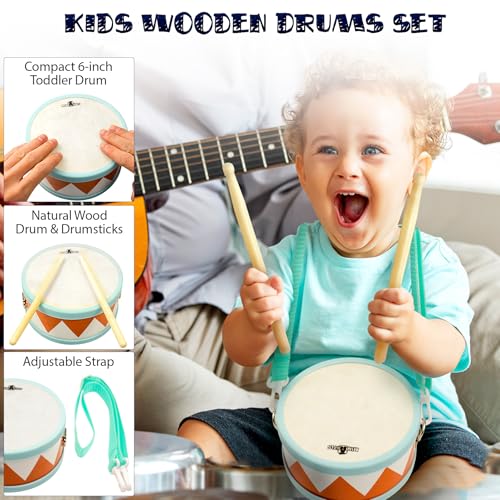Toddler Musical Instruments - Montessori Wooden Musical Toys for Toddlers 1-3 | Modern Boho Baby Drum Set with Neutral Colors Percussion Instruments | Kids Preschool Educational - style: Drum