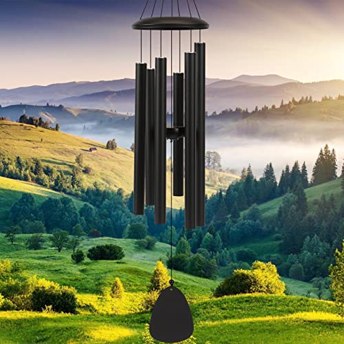 FSVGYY Wind-Chimes-Outdoor-Large-Decor, Deep Tone Soothing Melodic Tones Windchimes, Wind Chimes for Outside, Memorial Wind Chime Best Gift for Mom Women Grandma Neighbors（32" Black） - color: Black, size: Luxury 32"