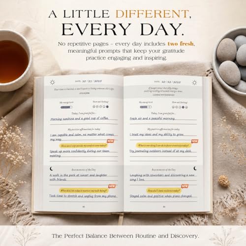 Gratitude Journal 2026, Undated Daily Gratitude Journal with Gift Box, 2 Fresh Prompts Every Day, 5-Minute Reflection & Mindfulness Journals for Women and Men