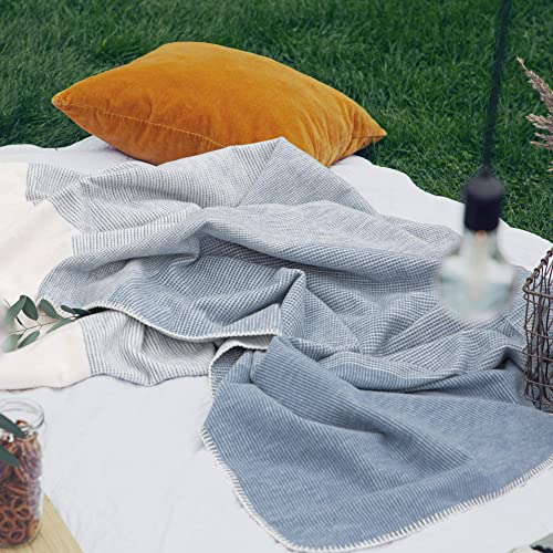 IBENA Salerno 100% Organic Cotton Cuddly Soft Jacquard Woven Ombre Throw Blanket (Blue) - color: Blue
