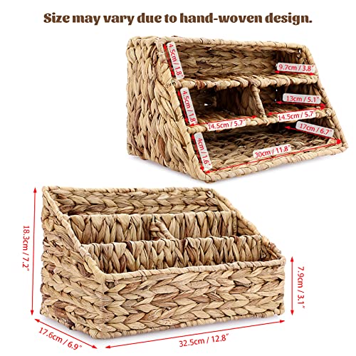 BTSKY Woven Divided Storage Basket Natural Hyacinth Vertical Wicker Storage Baskets 4 Compartments Desktop Home Office Supplies Sorter Rack