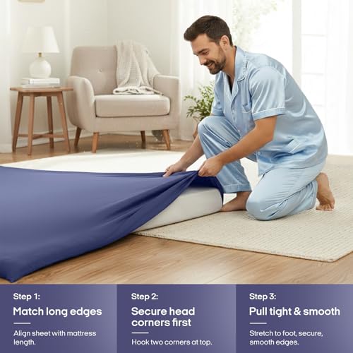ZonLi Cooling Fitted Sheet for Tatami - 40"x80" Twin Size, Tatami Mattress Cover, Crisp Breathable Fitted Sheet with Non-Slip Bands (Navy Blue) - color: Navy Bule, size: Twin