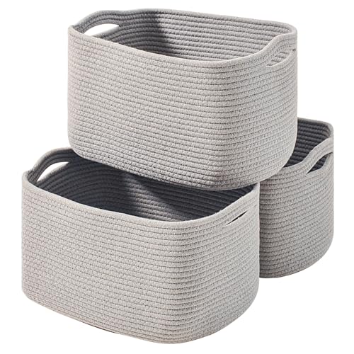 ICERZCZ Storage Baskets for Organizing Shelves, Woven Cotton Rope Bins for Baby Nursery Organization, Book Toy Towel Organizer, 15"x11"x9.5", 3 Packs, Grey - color: Grey, size: 15"(l)×11"(w)×9.5"(h)