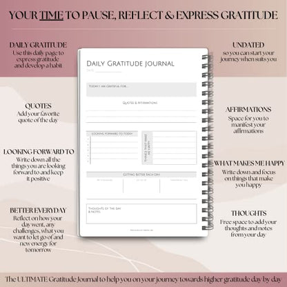 Gratitude & Mindfulness Journal - 90 Day Gratitude Template, Self Care Planner, Positivity Diary, A5 (Mono)