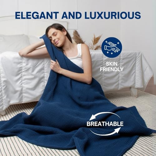 Waffle Blanket Queen Size Bed, 100% Cotton Soft Lightweight Breathable Summer Blanket, Waffle Weave Queen Size Bed Blanket: Blue (90"x90") - color: Blue, size: Queen (90" x 90")