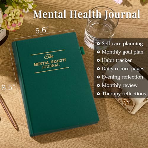 Mental Health Journal, Anxiety & Guided Journal for Women, 91 Days Self-Care Journal to Practice Positive Thinking, ADHD Planner with Mood Tracker (A5 Size)-Dark Green - color: Dark Green