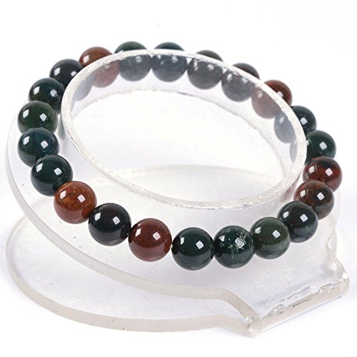 Justinstones Gem Semi Precious Gemstone 8mm Round Beads Stretch Bracelet 7 Inch Unisex - color: Green Bloodstone Heliotrope