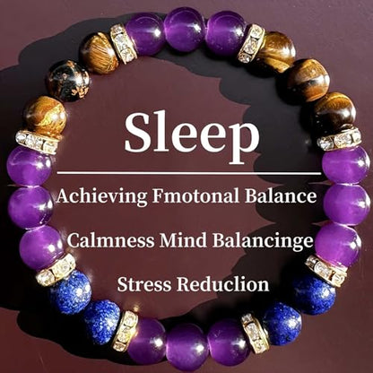 Amethyst Tiger's Eye Lapis Lazuli Crystal Bracelets for Women Men Natural Stone Handmade Gemstone Stretch Healing Yoga Beaded Bracelet Anxierty Protection Good Luck Spiritual Jewelry Gifts 8mm - color: AL-0123, size: Medium