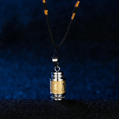 Men's Stainless Steel Open Lucky Buddha Mantra Pendant Necklace Bottle Container Memorial with Braided Rope - color: Mantra - Gold (big)