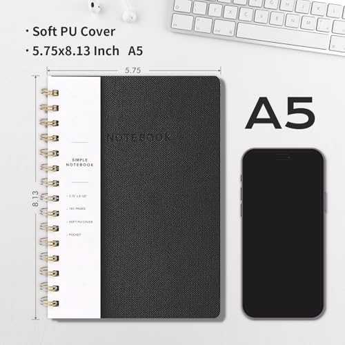Oneirom Spiral Notebook-6.10" x 8.19" College Ruled Journal with Inner Pockets and 160 Pages,PU Leather Cover Business Journal, Twin-Wire Binding Notebook Perfect for Office & Home School Supplies : Office Products