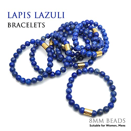 Morchic 8mm Genuine Gemstone Stretch Bracelet for Women Men Unisex, Natural Energy Crystal Stone Beads, Classic Simple Design Cuff Birthday Gift 7.5 Inch - color: Lapis Lazuli