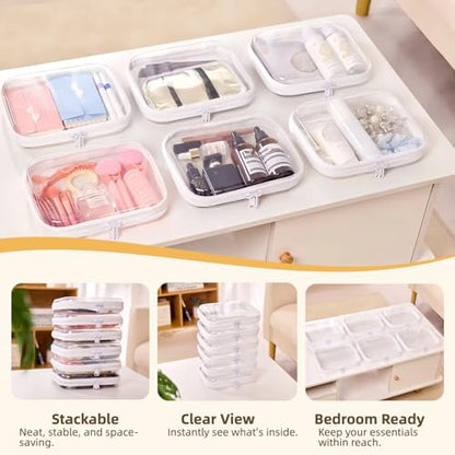 6-Pack Medium Clear Hard Shell Zipper Pouches, Clear Zipper Bags, Hard Case Pouches for Purse & Diaper Bag Organizer, and Travel Essentials (6M) - size: 6M