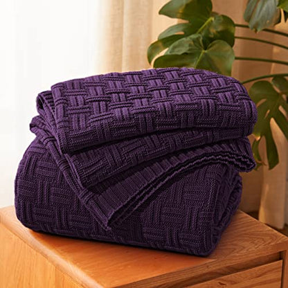 Aormenzy Soft Cozy Acrylic Throw Blanket, Cable Knit for Couch, Dark Purple (1.7lb) - color: Dark Purple
