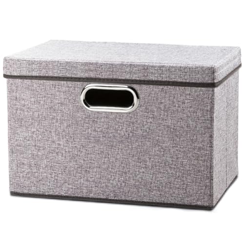 PRANDOM Foldable Storage Boxes with Lids [1-Pack] Linen Fabric Collapsible Storage Bins Organizer Containers Baskets Cube with Cover for Home Bedroom Closet Office Nursery (14.9x9.8x9.8) - color: Gray, size: M(1-Pack)