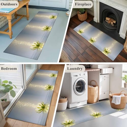 Zen Meditation Lotus Floral Runner Rug 2x6 FT,Non Slip Hallway Carpets,Green Floral Modern Art Washable Soft Floor Carpet Throw Runner Carpet Long Rug for Entryway Kitchen Bedside Sliding Door - size: 2' x 6' (Rectangular)
