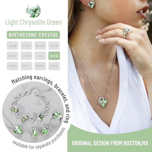 Leafael Gift Necklaces for Women, Infinity Love Birthstone Heart Crystal Pendant, Birthday Anniversary Jewelry for Wife, Mom, and Her, Silver Plated, 18" + 2" Adjustable Chain - color: 08b-August-Light Chrysolite Green
