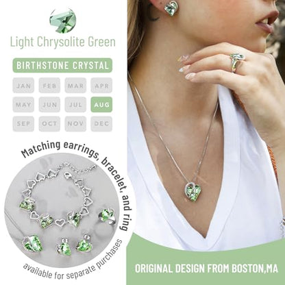 Leafael Gift Necklaces for Women, Infinity Love Birthstone Heart Crystal Pendant, Birthday Anniversary Jewelry for Wife, Mom, and Her, Silver Plated, 18" + 2" Adjustable Chain - color: 08b-August-Light Chrysolite Green