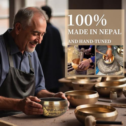 AKLOT HandMade Meditation Singing Bowl: Tibetan Sound Bowl Set with Pure Tone, Sound Bath Bowl with Cushion, Mallet, Spiritual Gift for Chakra Clearing, Mind Healing, Yoga, Prayer, Relaxation (4 Inch) - color: 4 inch Gold