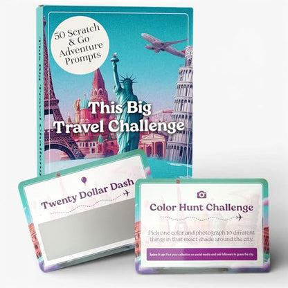 50 Scratch-Off Travel Challenge Cards - Unique Travel Gift for Women, Men, Couples & Travelers - Instant Adventure Ideas & Prompts for Trips or Hometown