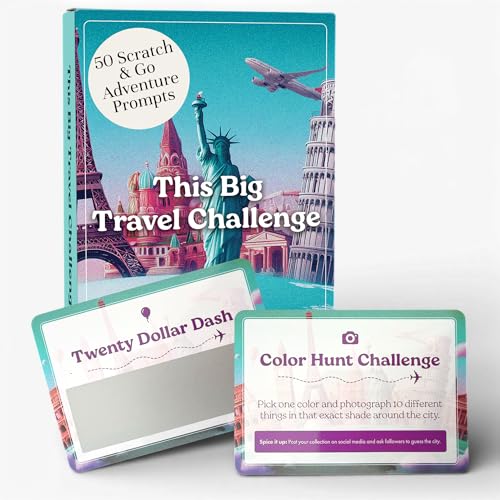 50 Scratch-Off Travel Challenge Cards - Unique Travel Gift for Women, Men, Couples & Travelers - Instant Adventure Ideas & Prompts for Trips or Hometown