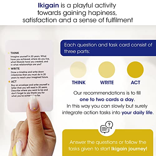 Ikigai Self-Discovery Cards — 35 Question & Task Cards Built Around the 5-Chapter Method | Find Your Passion, Purpose & Reason for Living | Japanese Mindfulness Gift for Men & Women