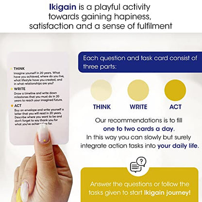 Ikigai Self-Discovery Cards — 35 Question & Task Cards Built Around the 5-Chapter Method | Find Your Passion, Purpose & Reason for Living | Japanese Mindfulness Gift for Men & Women