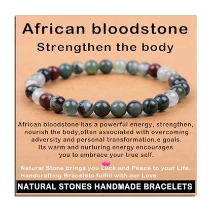 AD Beads Handmade Gemstone Stretch Elastic Bracelet Crystal Healing Reiki Nature's Beauty and Spiritual Essence Unisex - color: African Bloodstone (Strengthen the Body), size: 6mm