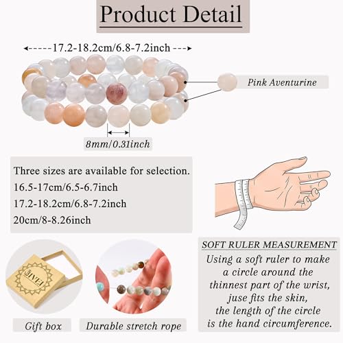 Bivei Natural Gemstone Semi Precious Healing Crystals Handmade Stretchy Round Beads Bracelet,Stocking Stuffers for Women Enhance Positive Energy - color: 8mm Pink Aventurine (Balance & Harmony), size: Medium: 6.8-7.24 inch