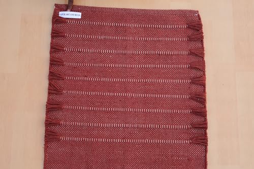 Jaipur Art & Rugs Cotton Yoga Rug - Eco-Friendly Hand-Woven Thick Mat (24”x72”x5mm) for Everyday Fitness at Home - Comfortable & Extra-Long - color: Red
