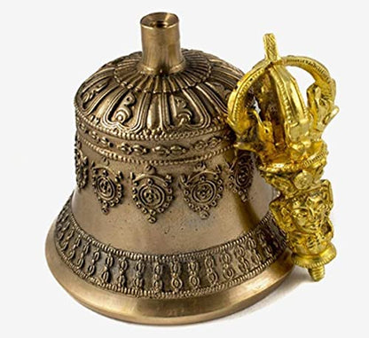 Tibetan Hand Bell,Tibetan Buddhist Meditation Bell 100% Handmade Puja Bronze Bell For Home Decoration, For Meditation, Prayer, Reiki, Wakefulness, Concentration, Healing Dorje Set (Size : 15cm)